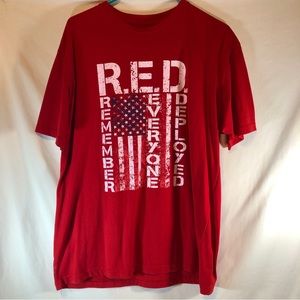 ROTNCL patriotic red/white/blue Remember everyone Deployed short sleeve Tee XL